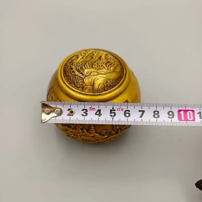 Brass , small size, airtight, for storing Pu-erh tea, household metal canister, copper-colored, landscape design, Hu