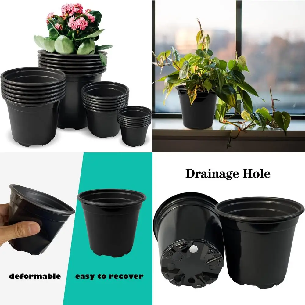 

RAOOKIF 24pcs 3 4 5 6 Inch Nursery Pots Variety Pack, Flexible Plastic Plant Pots with Drainage Holes, Round Nursery Pot for Pla