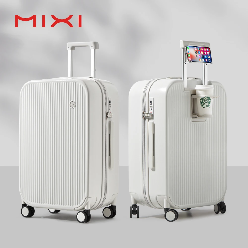 Mixi Nieuw Design Koffer Handbagage met Beker Telefoonhouder Harde schaal Rolling Bagage PC Spinner Wielen Trolleykoffer