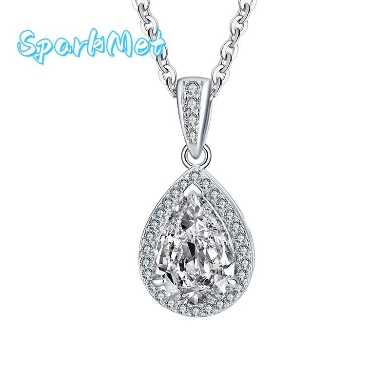 

SparkMet Authentic 1-2ct Droplet Moissanite Pendant Necklace with Certificate Passed Diamond Test Women Jewelry Gift S925 Silve
