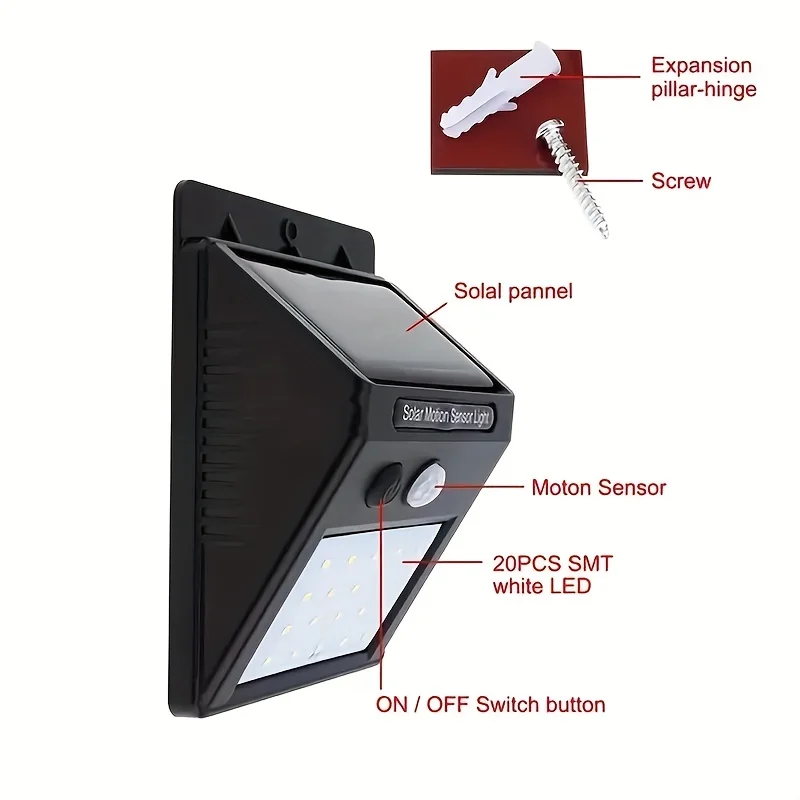 Impermeável Solar Sensor Lâmpada de parede, Luz ao ar livre, Powered Sunlight, Street Lamp, Garden Decor, 30LEDs, 20 LEDs, 1-4Pcs