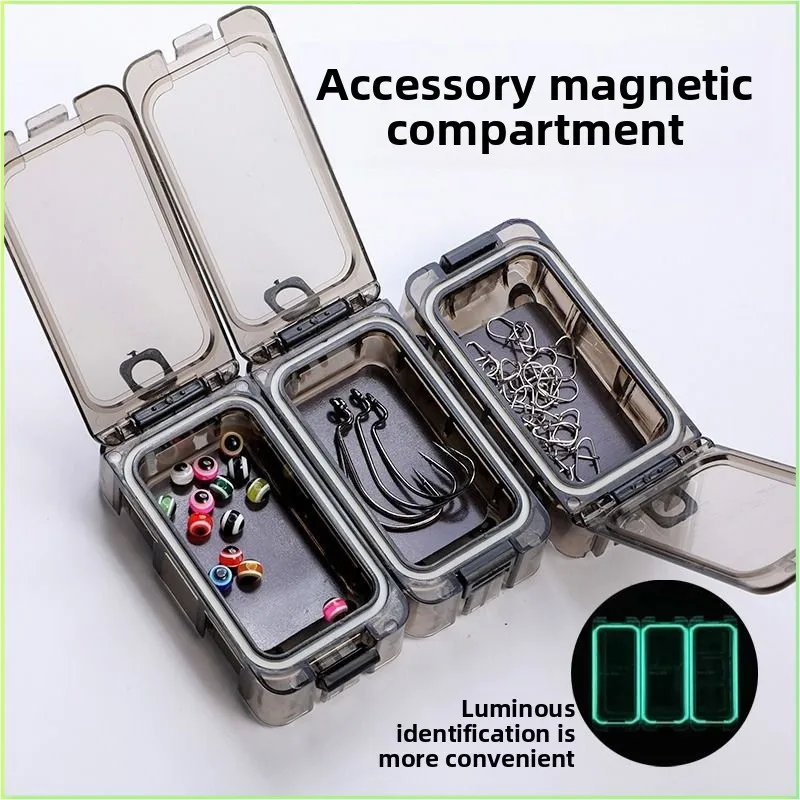 Magnetic Fishing Tackle Box, Waterproof Lure Hook Storage Case, Luminous Identification Accessory Box for Rock Boat Fishing