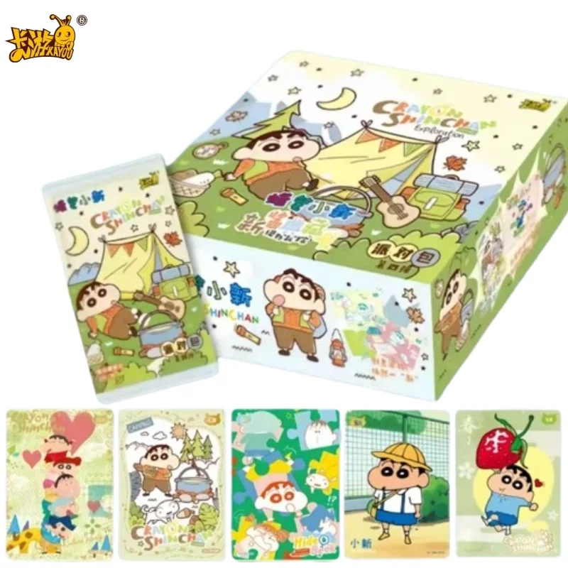 KAYOU Green Wilderness Trace Crayon Shinchan Vol.4 Collector Card Box Camping Art Gold Foil Flash Cards Anime Collection Present