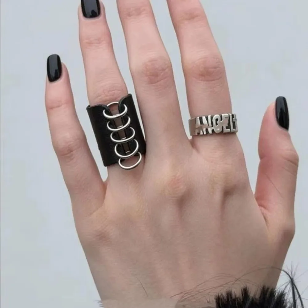 Outfit Accent Leather Ring Black Leather Texture 1.8 / 0.71 in Inner Diameter Punk Ring Fashion Accessory