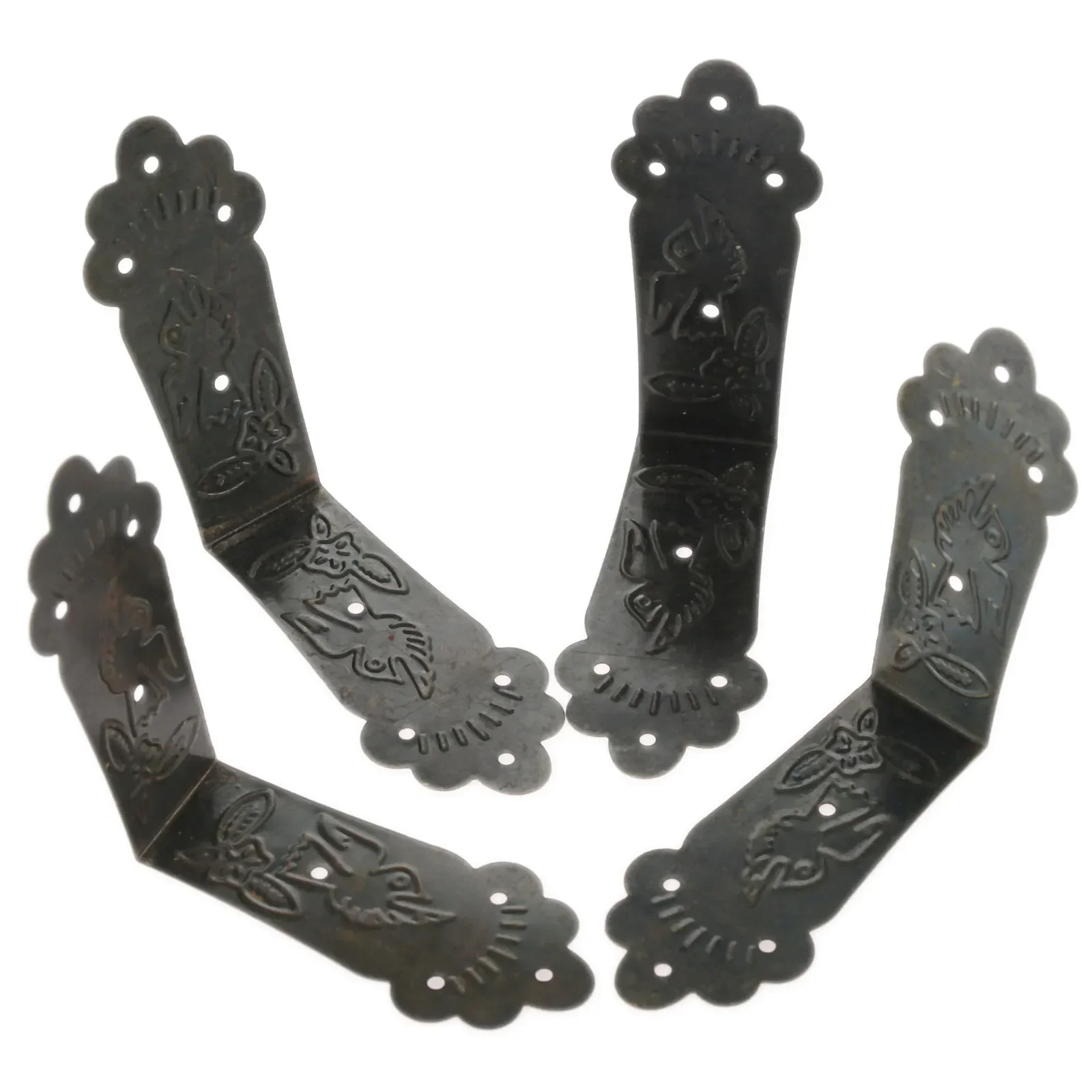 4Pcs Vintage Metal Decorative Corner Brackets Corner Protector Guards Edge Cover for Furniture Chest Case Jewelry Box Feet Leg