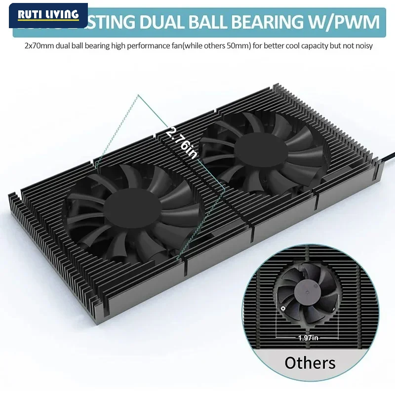 Aluminum GPU Backplane Radiator For 30,40,50 Series Graphics Card Backplate Memory VRAM Heatsink Cooling Fan PWM Cool