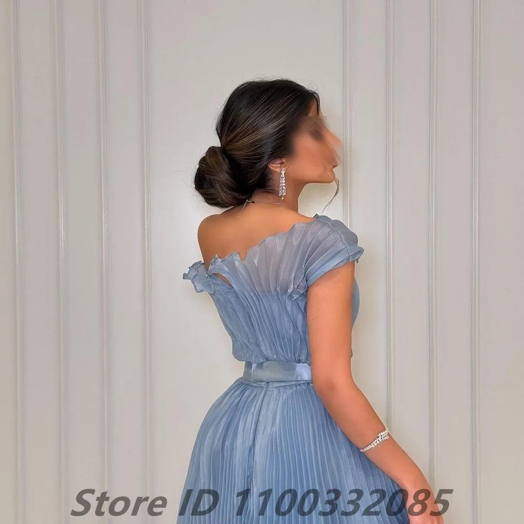 Eightale Dusty Blue Saudi Arabic One Shoulder Evening Dress A Line Prom Party Dress Women Dubai Formal Gowns Customized