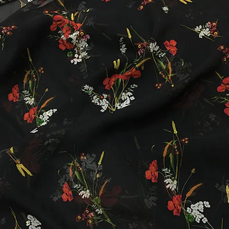 

silk black background flower georgette fabric mulberry silk clothing dress silk scarf