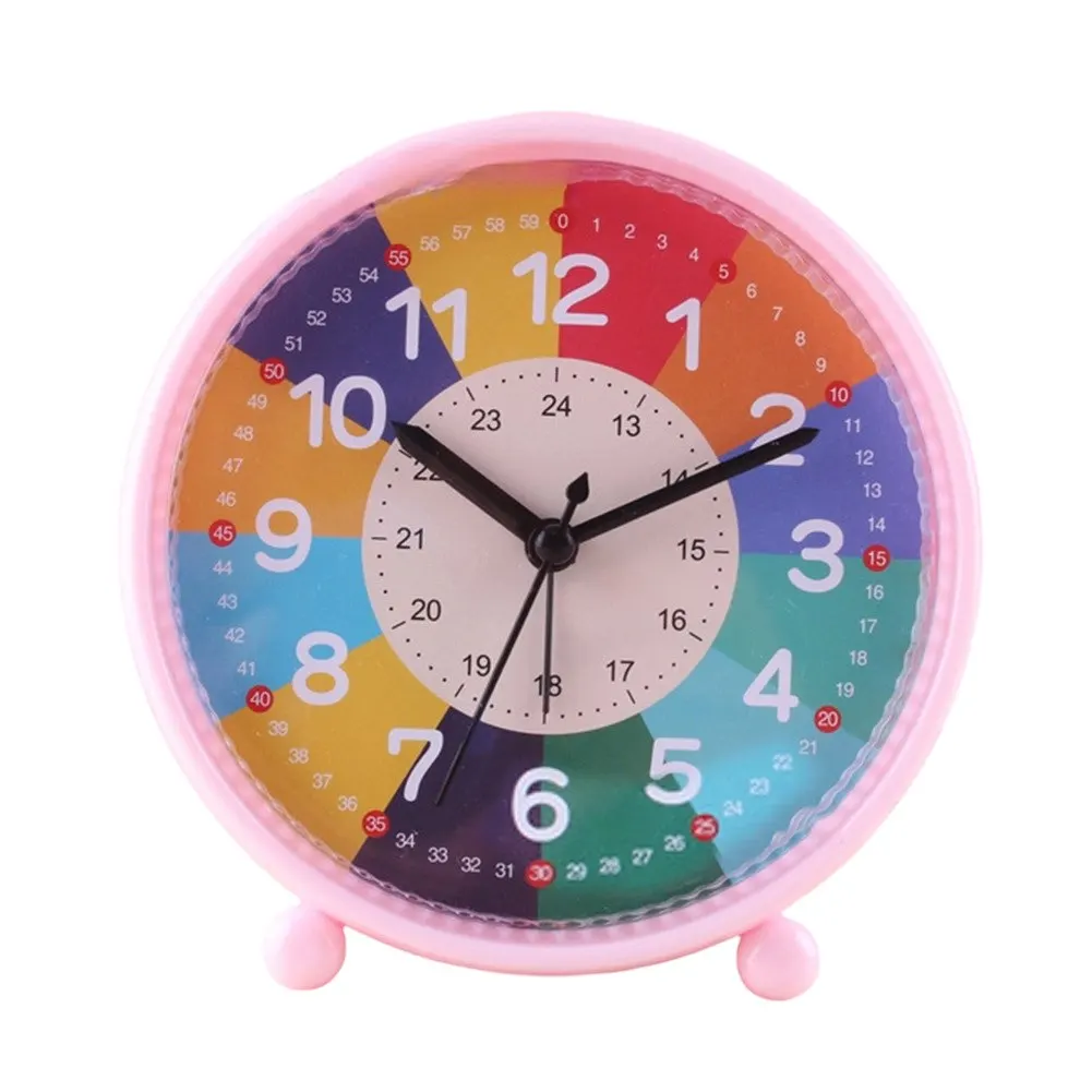 Kids Educational Alarm Clock Desktop Teaching Clock Round Mute Early Education Home Bedroom Decoration Boys Girls Students Gifts