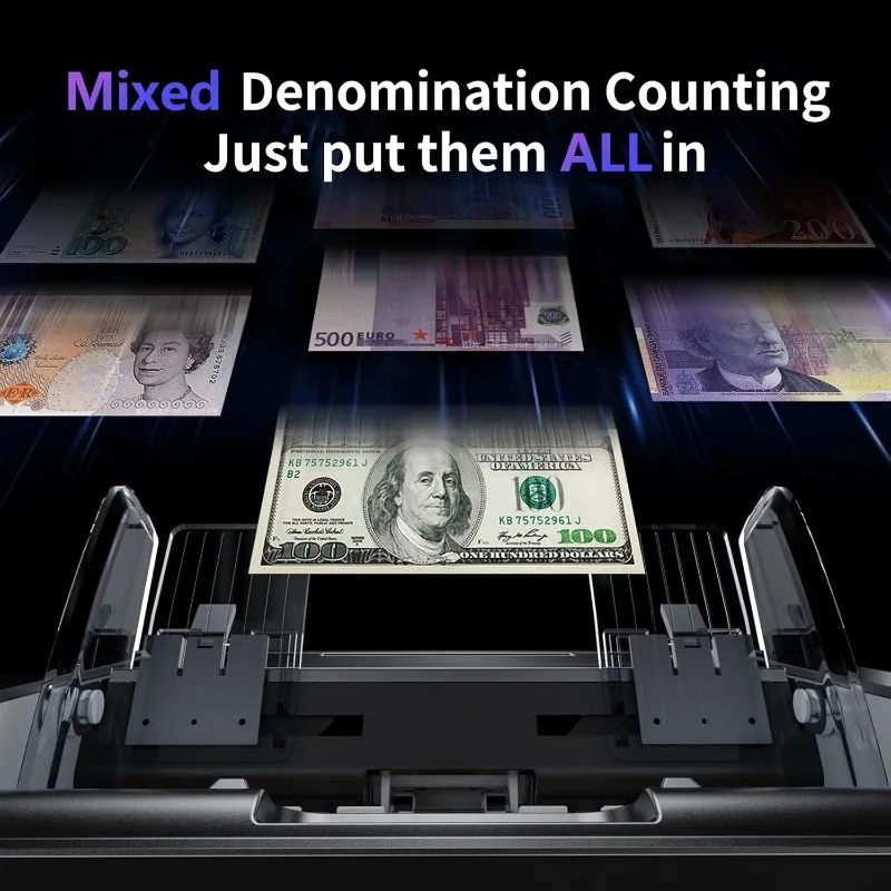 Mixed Denomination Money Counter Machine, Value Counting, Mixed Counting with 2 CIS/UV/MG/IR/DD/DBL/HLF/CHN