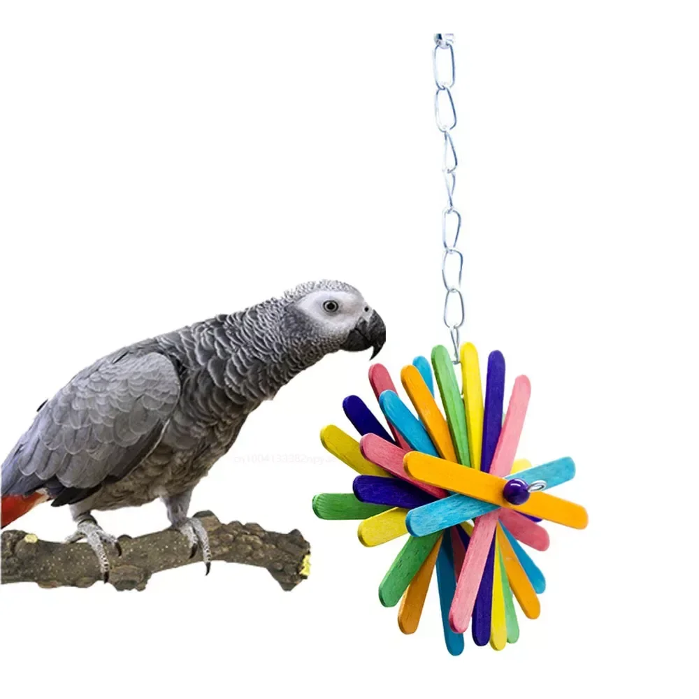 Pet Birds Toys Parrot Toy Parrot Supplies Birds Toys Supplies Wood, Gnawing Colorful Flowers Toys Molars Bird Cage Accessories