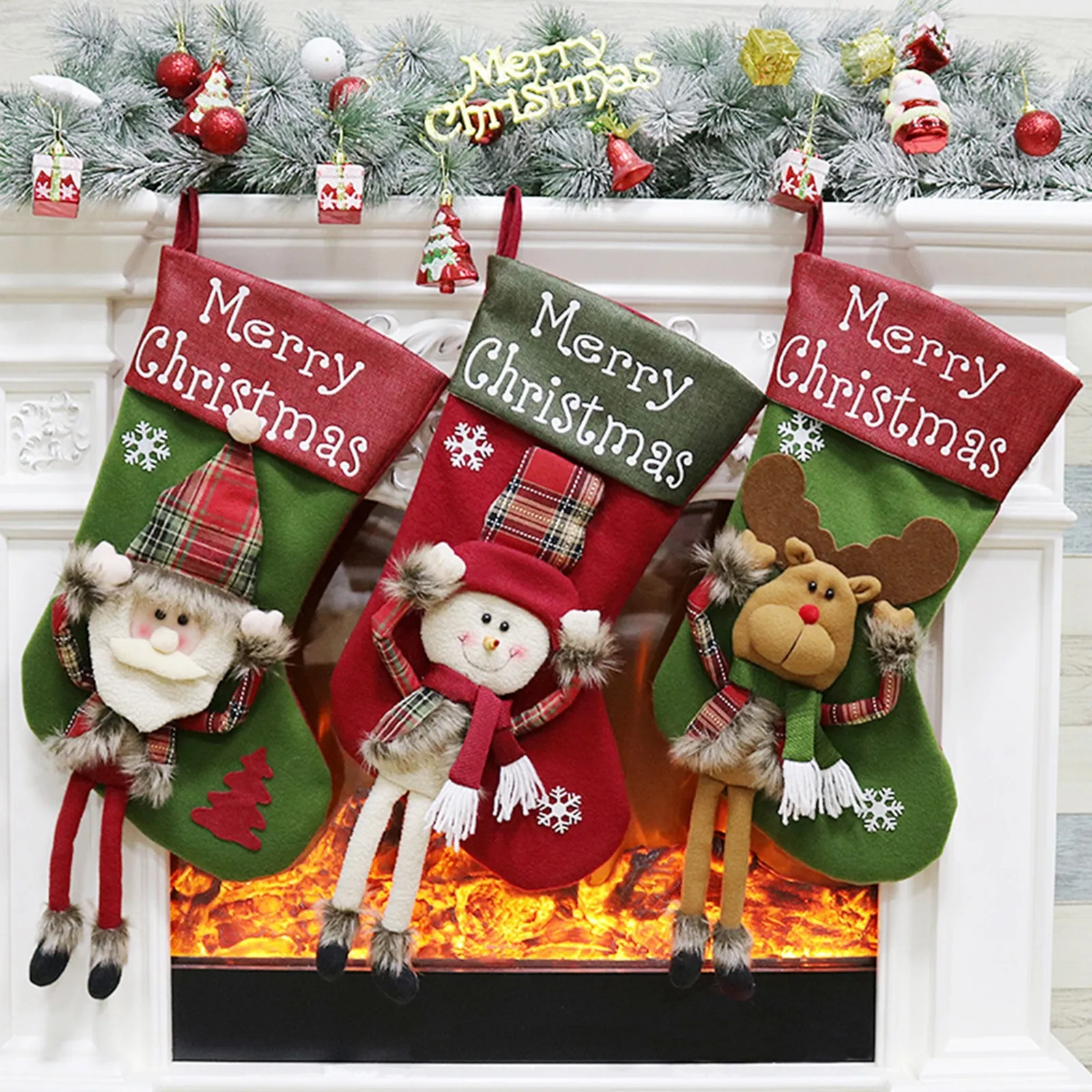 

Candy Bag Gift Bag Christmas Gifts Tree Ornament Stocking Santa Claus Snowman Sock Decor Fireplace Pendant Decoration 3PCS