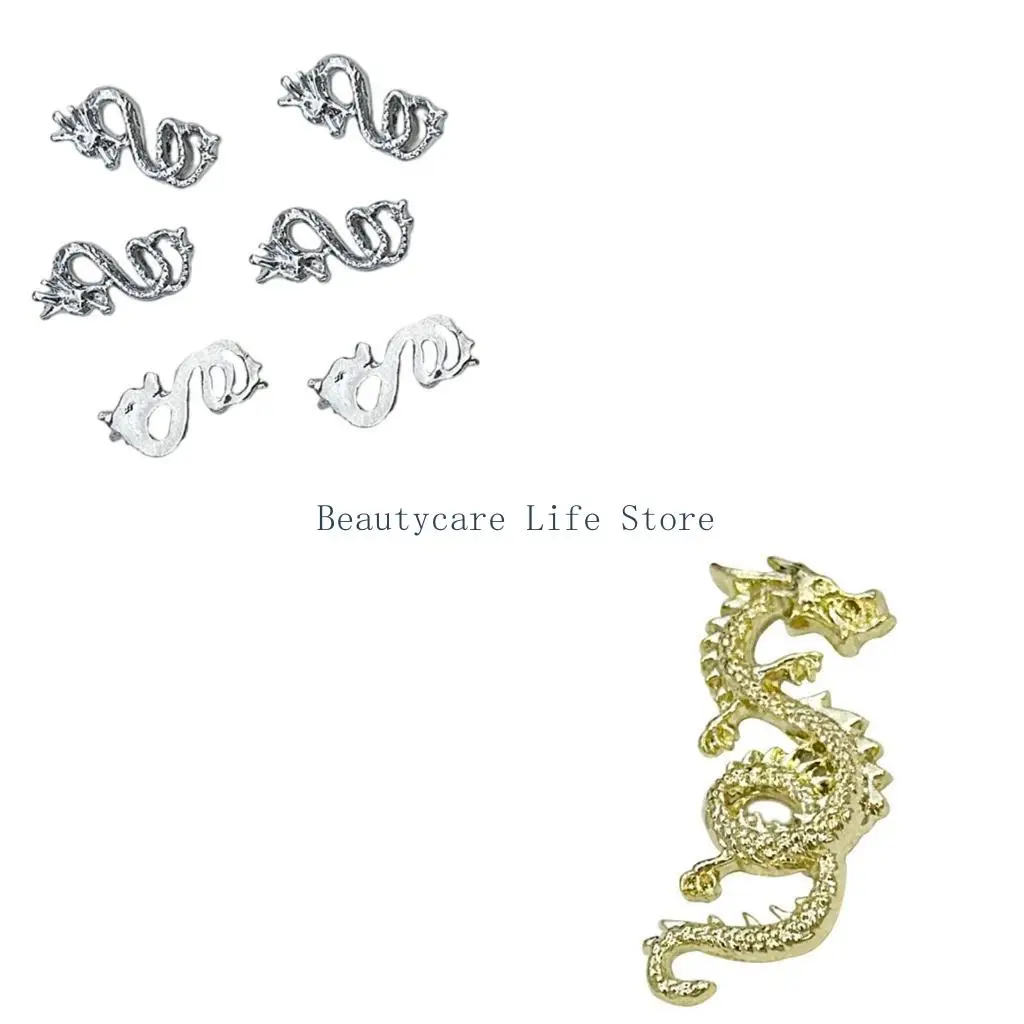 

652C 6pcs Metal Alloy 3D Snake Dragon Charms Glitter Decorations for DIY Manicure Easy to Apply and Remove