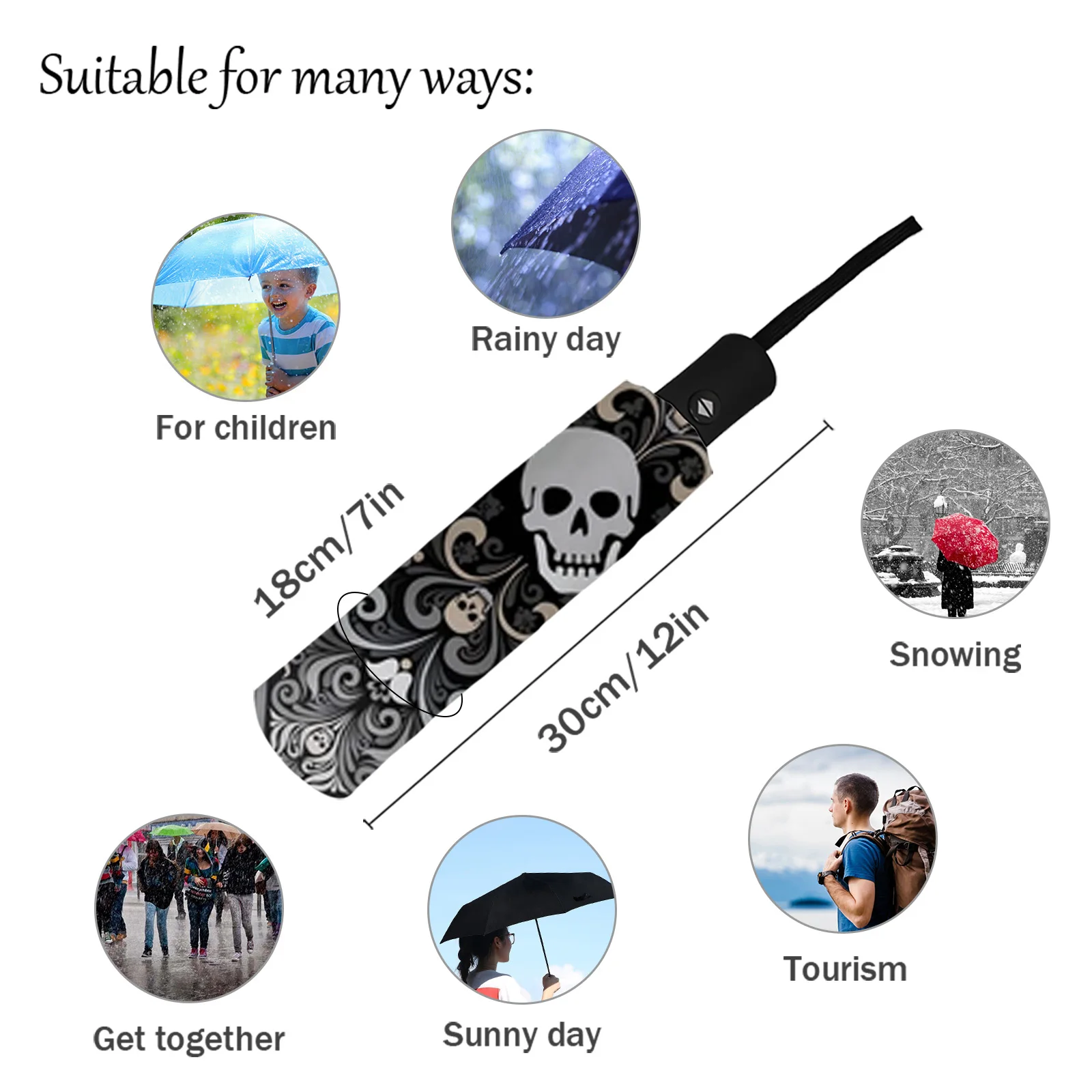 Flower And Skull Bandana Automatic Umbrella Portable Folding Sunny and Rainy Umbrella Women Parasol Umbrella