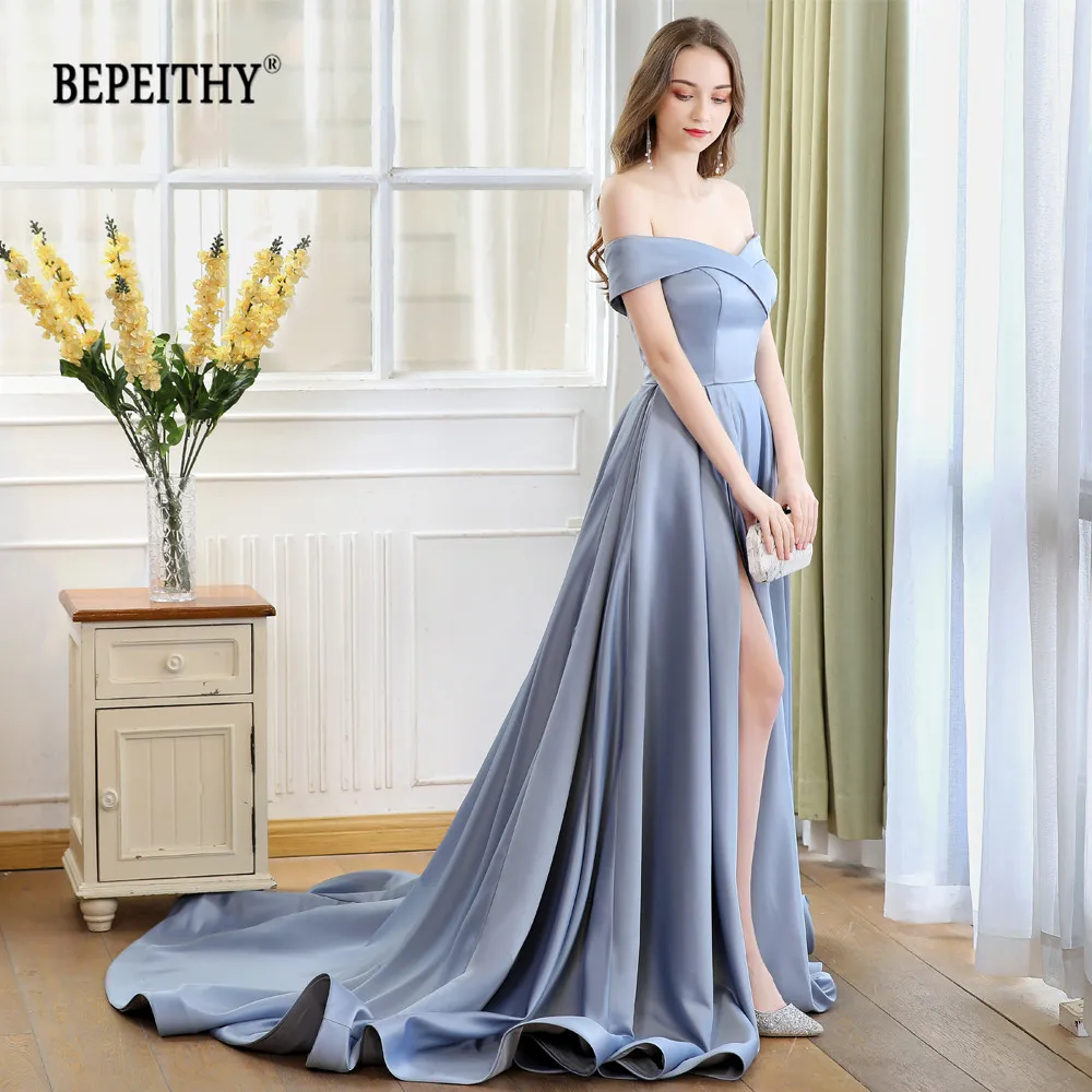 BEPEITHY 2023 New Off The Shoulder Dress Women Elegant Luxury Evening Dresses Robe De Bal Sexy High Slit Prom Gowns With Train