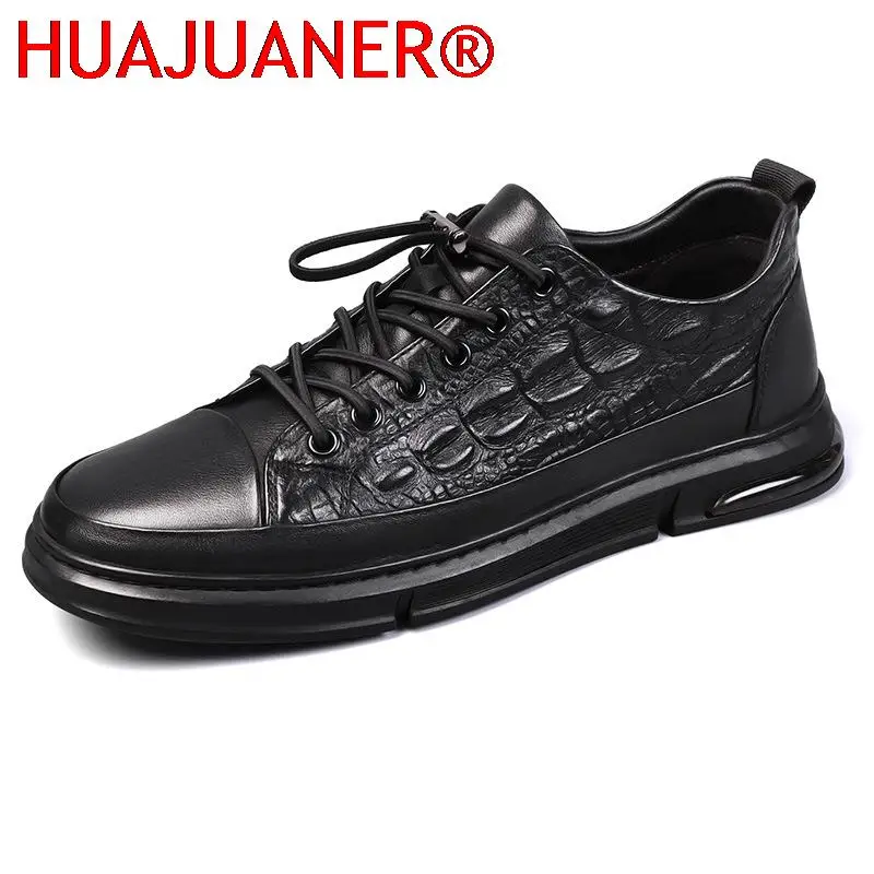 

Genuine Leather High Quality Men Shoes Casual Daily Trendy Sneakers Mens Black Crocodile Style Comfortable Luxury Male Footwear