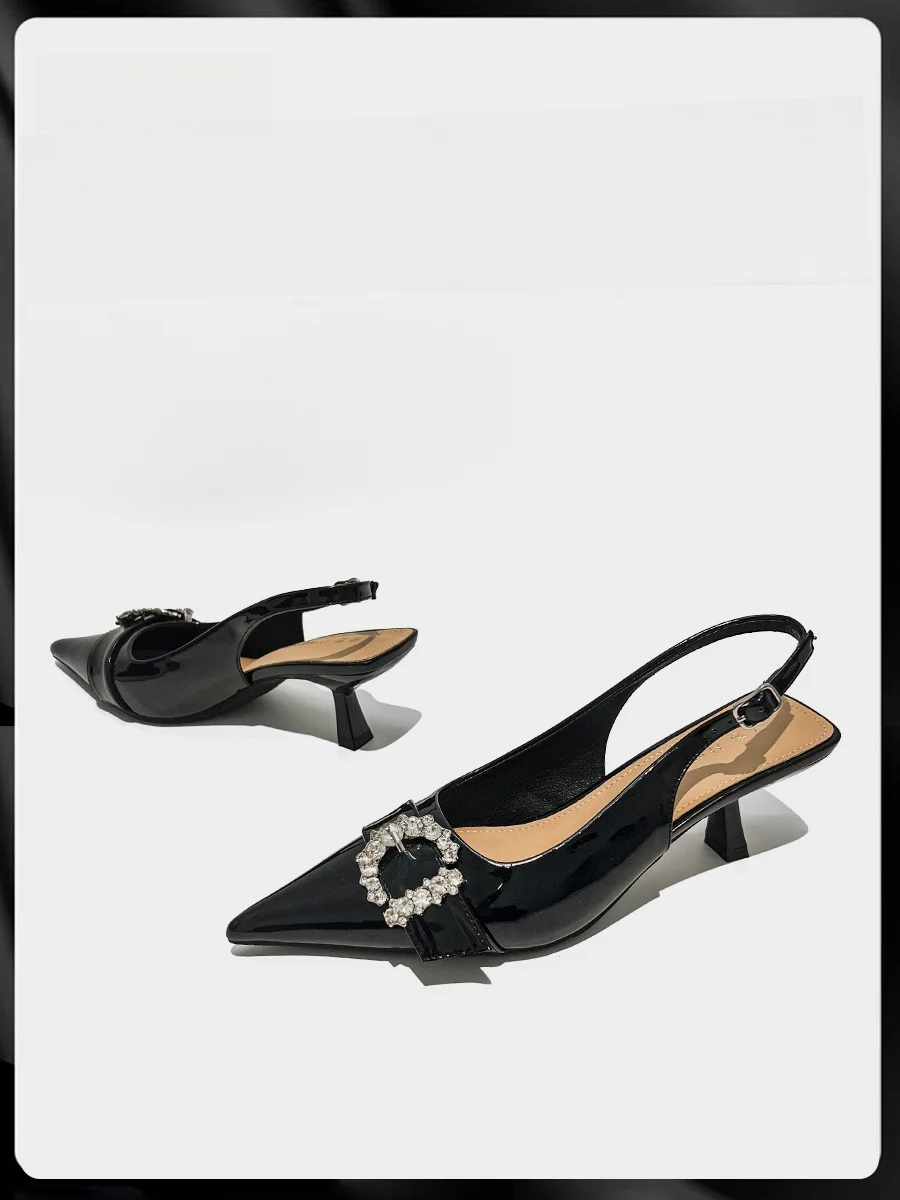 

Сандалии с острым носком, женские туфли на высоком каблуке, весна-лето, на низком каблуке со стразами, красивые сабо на маленьком каблуке