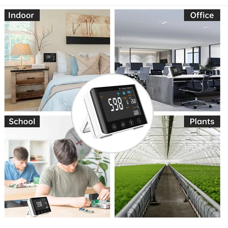 CO2 Air Monitor jakości Wifi 4-In-1 detektor powietrza CO2 temperatura wilgotności AQI do domowego biura rosną namiot piwnica na wino garaż