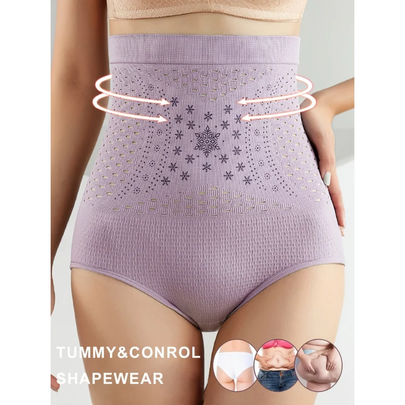 2025Damskie majtki modelujące z wysokim stanem i wyszczuplającym brzuch Oddychająca mieszanka nylonu i spandexu Wzór płatka śniegu Hollow Out