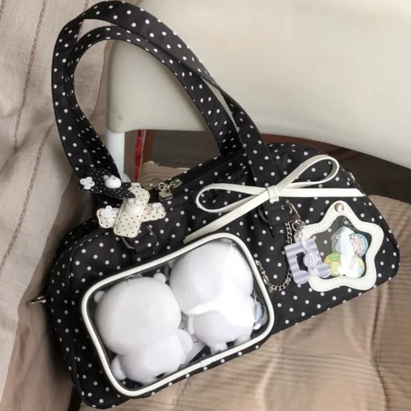 

Polka Dot Nylon Tote Bag Harajuku Japanese Style Itabag Transparent Display Star Handbag New Sweet Girl's Commuter Shoulder Bag