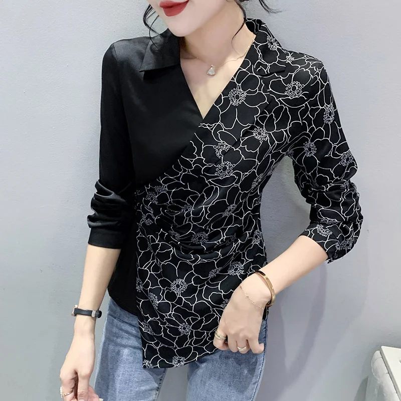 Blusa de satén de dos piezas para mujer, camisa de manga larga con cuello vuelto, estilo Retro, 8067