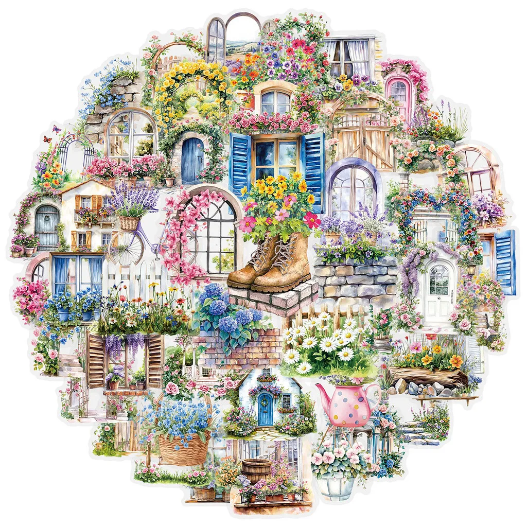 50 قطعة من ملصقات الحائط الشفافة على شكل زهرة الحديقة - ديكور DIY لحقيبة الهاتف وسجل القصاصات والأمتعة والكوب (متجر عوالم الرسوم المتحركة) #2