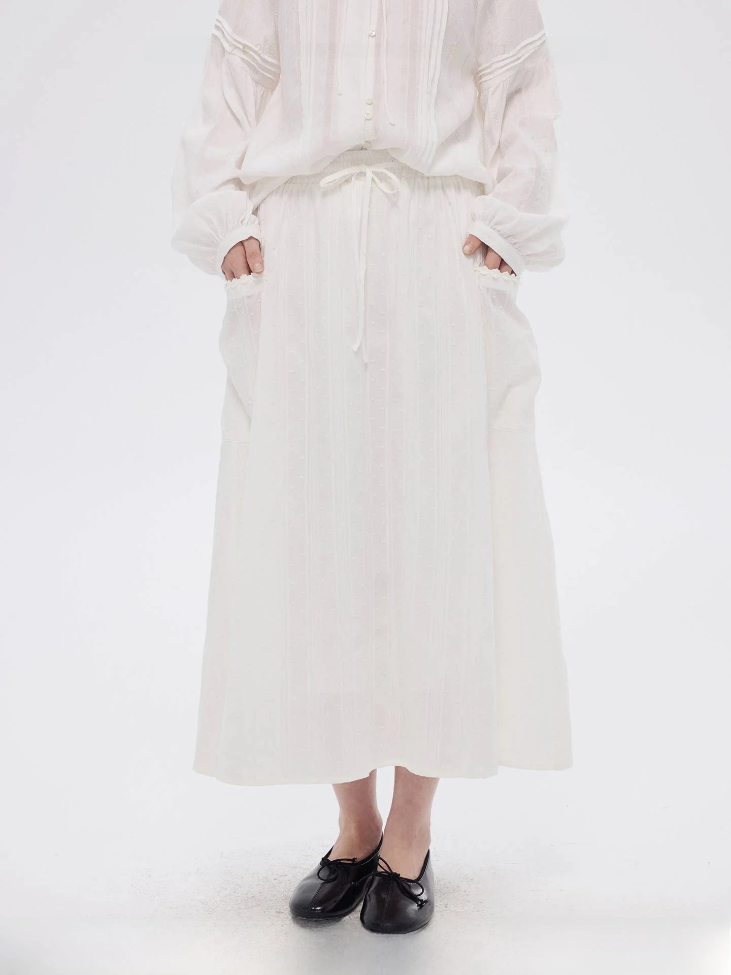 

Женская хлопковая юбка миди А-силуэта с ретро-текстурой, на шнурке, с эластичной талией и карманами, весенняя коллекция