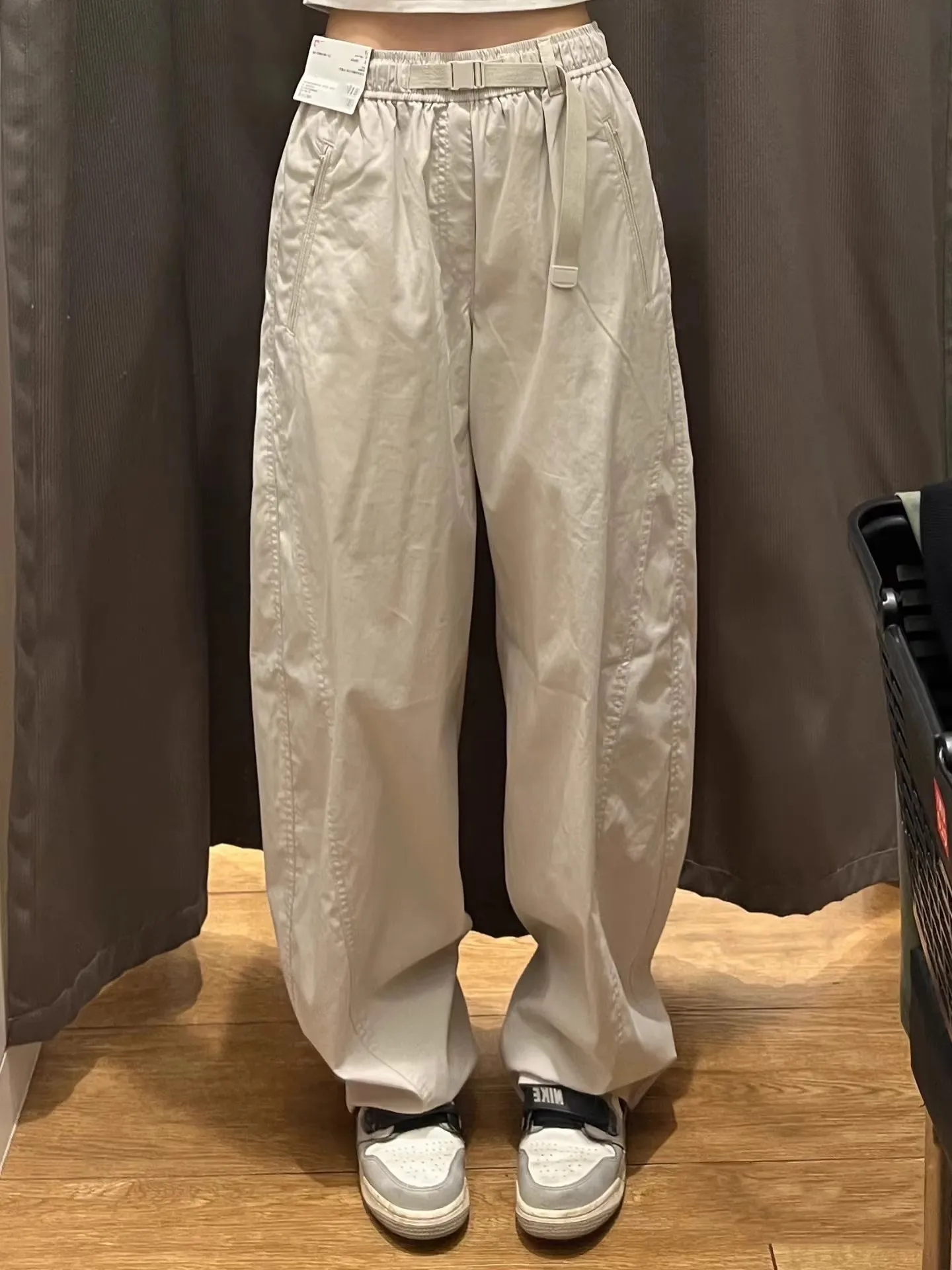 

Casual Japanese Style Women's Long Pants Belted Scythe Pants Workwear Loose Fit High Waist Polyester Cotton Spring Summer
