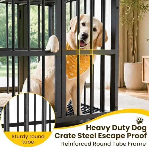 48 Inch Heavy Duty Dog Crate for Large Dogs, Kennel Indoor Outdoor, Black | Steel Escape Proof, Double Door High