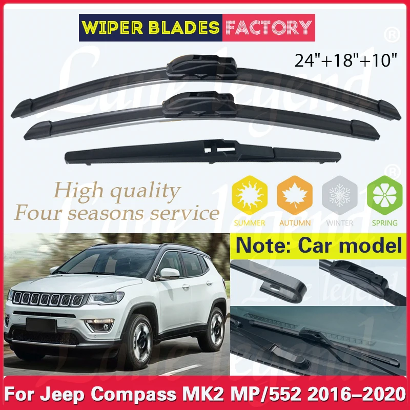 

For Jeep Compass MK2 MP/552 2016 2017 2018 2019 2020 Front Rear Wiper Blades Windshield Windscreen Window Rain Brush 24"+18"+10"