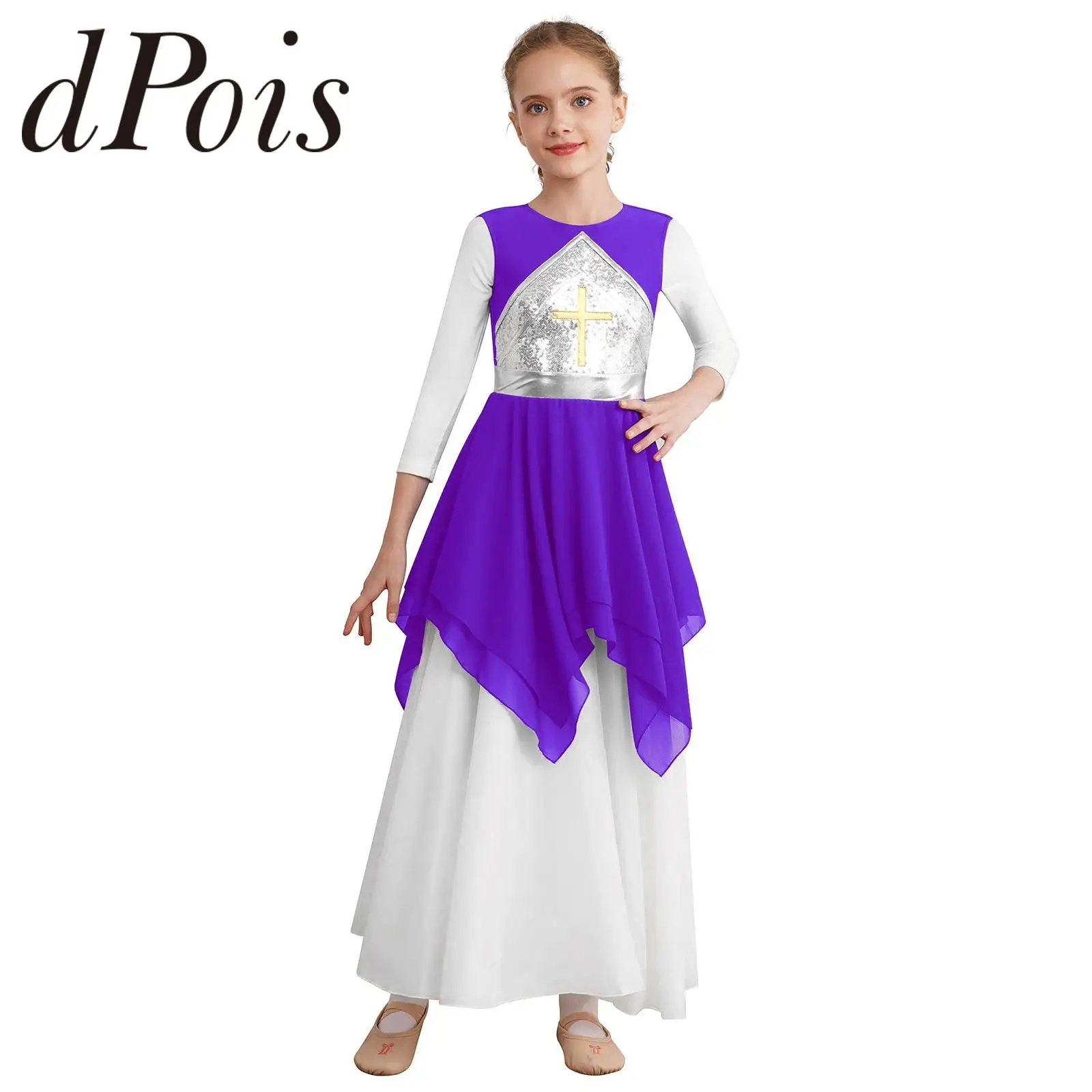 

Kids Girls Liturgical Modern Dance Costume Color Block Sleeveless Dresses Metallic Shiny Sequins Lyrical Choir Praise Dancewear