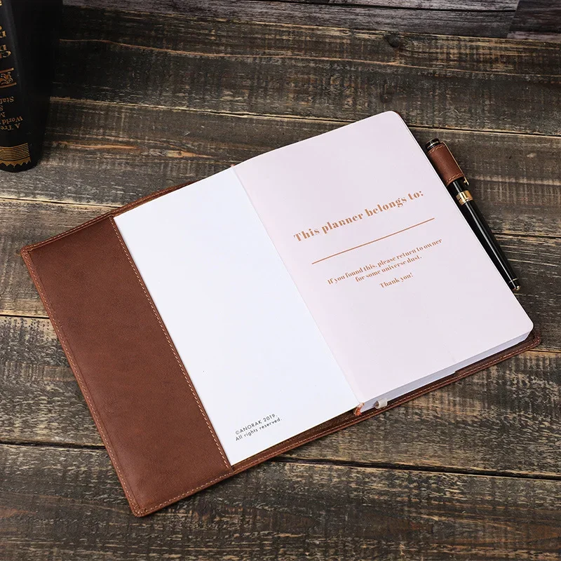 A5/B5 Laptop Notebook Cover Genuine Leather Handmade with Pen Slot Convenient for Business Stationery School Office Supplies