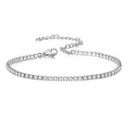 2mm Dainty Iced Out Tennis Chain Bracelets Female Silver Color Stainless Steel Cubic Zirconia Hand Chain for Women Jewelry Gift