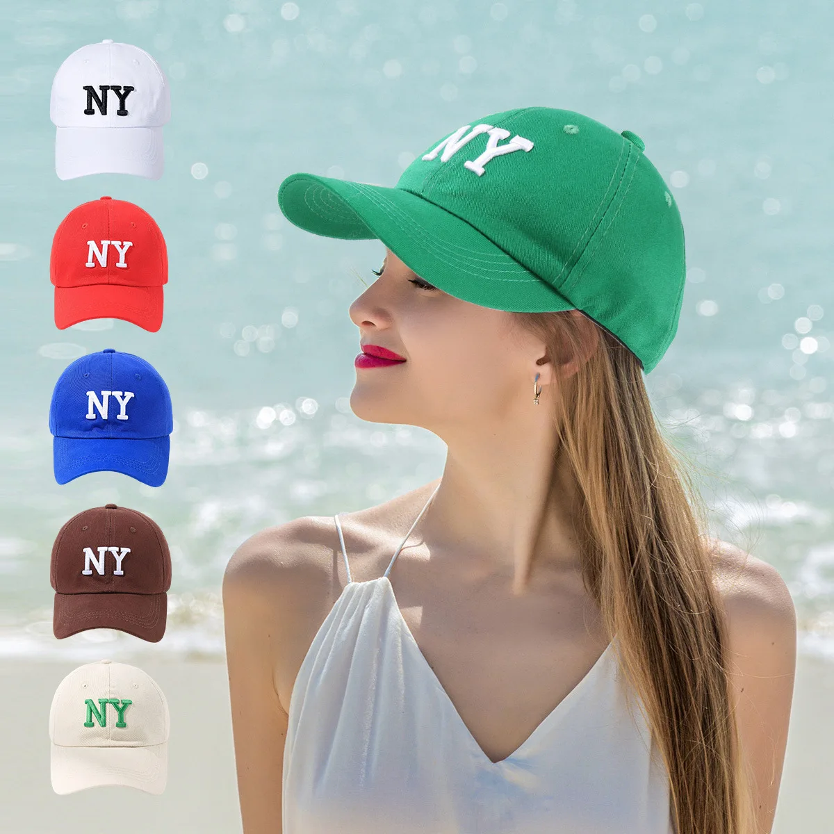 Men\'s Women\'s Baseball Caps NY Embroidery High Quality Visor Hats Beach Sun Protection Breathable Snapback Cap New Green