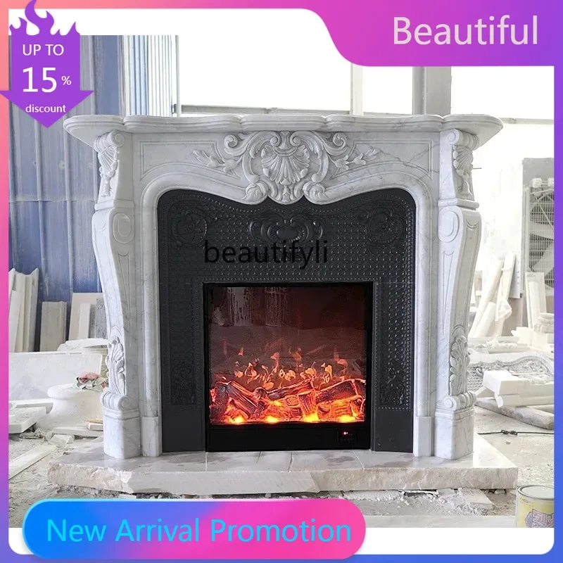 

D071 Marble fireplace stone carving European-style relief decorative cabinet Carrara fireplace rack customization