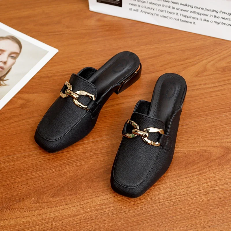 Fashion metallic decoration Women Unisex Home Leather Mules Comfort Potato Shoe With Arch Support Outdoor Evening Sandals