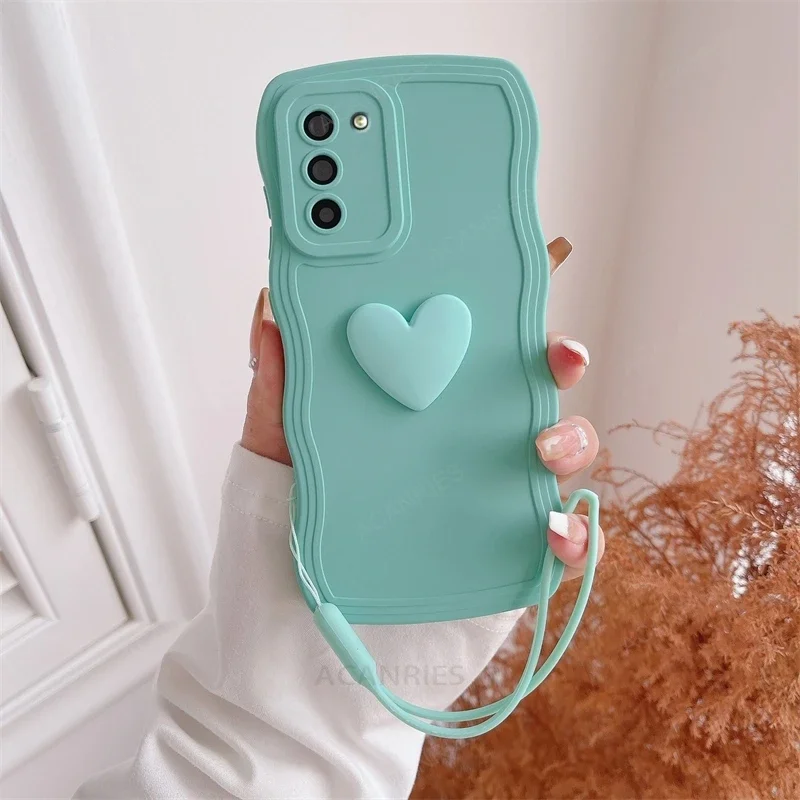 S 24 23 22 21 Love Heart Wavy Silicone Case For Samsung Galaxy S23 S21 S20 Fe S24 S22 Plus Ultra S10 S9 Lanyard Cover Note 20 10