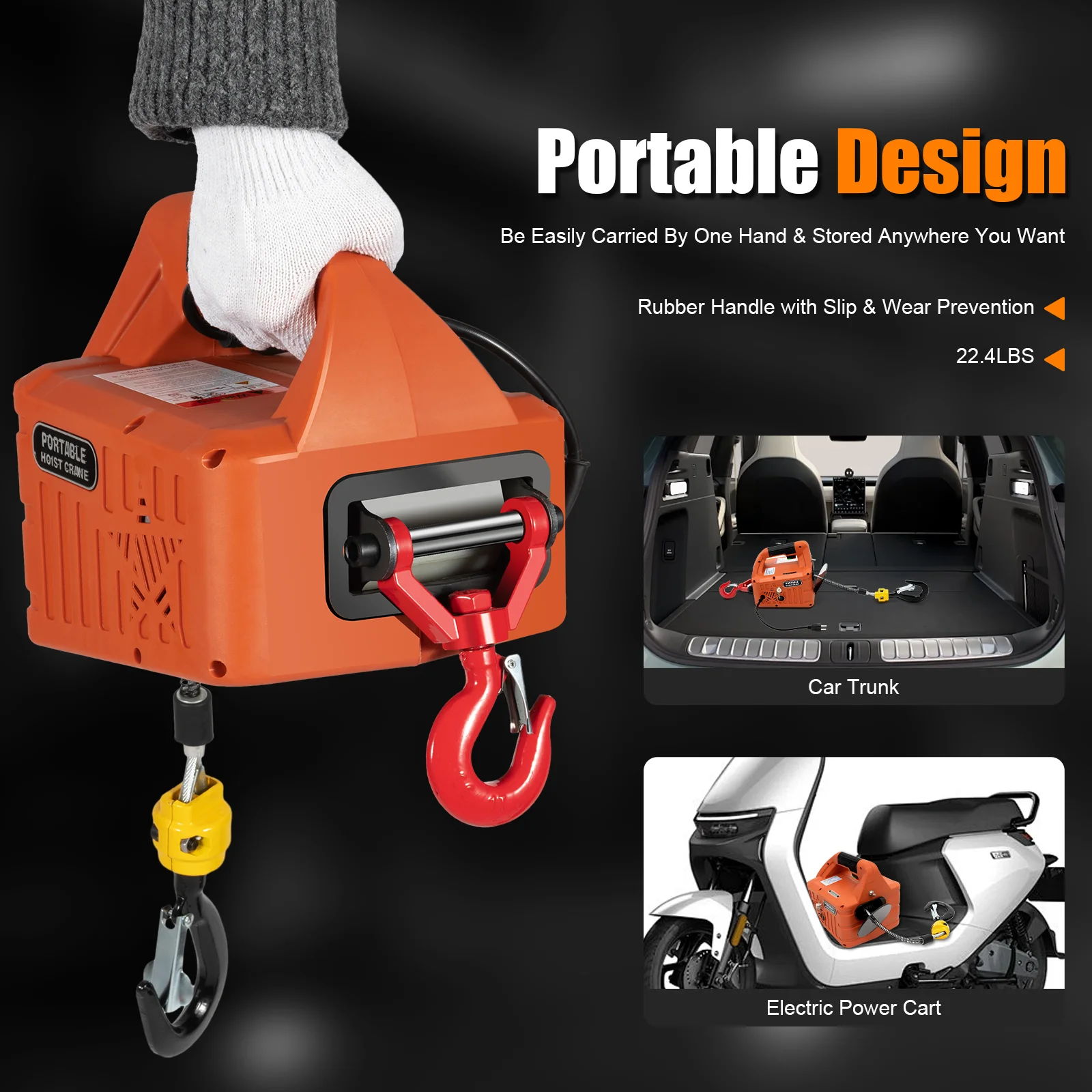 

110V Portable Electric Hoist Winch Engine Crane Lifting wired Remote 1100lbs