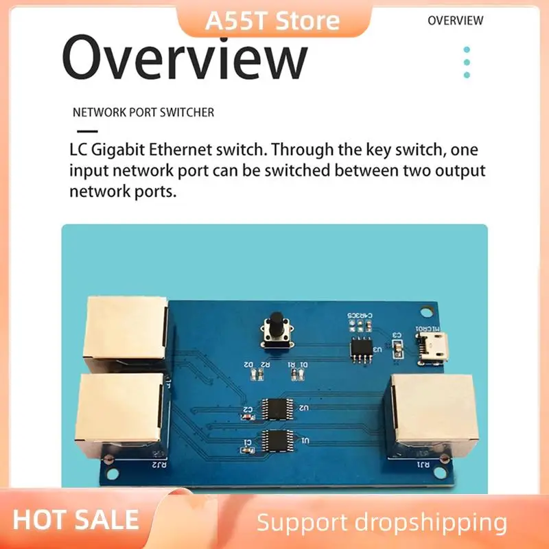 A55T 2X Gigabit Ethernet Port Switcher Internal/External Switcher Network Cable Broadband 2-In-1-Out Distributor Module