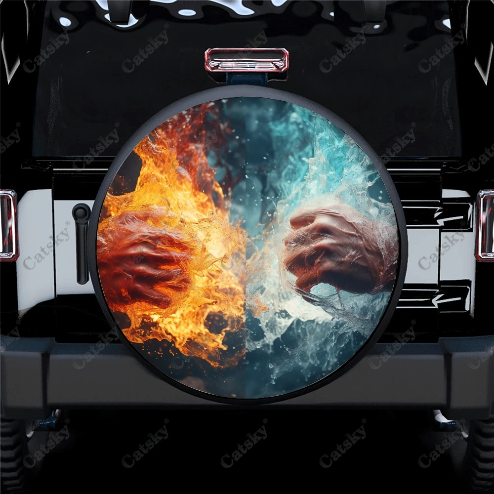 Two Fists Hitting Polyester Universal Spare Wheel Tire Cover Custom Tire-Covers for Trailer RV SUV Truck Camper