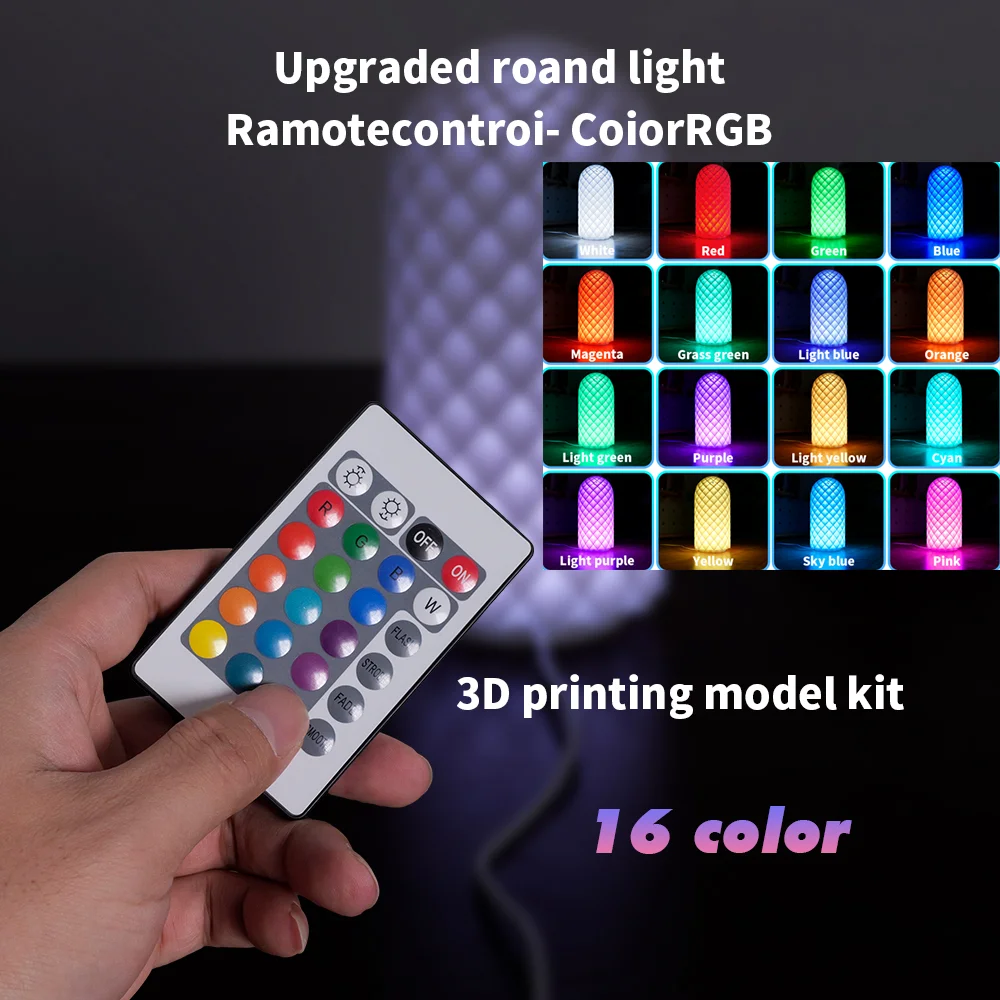 For Bambu Lab LED Light 001 Kit RGB Round Light Kit with Remote Control, 16 Colors DIY LED Night Light for Model Making Hobbyist