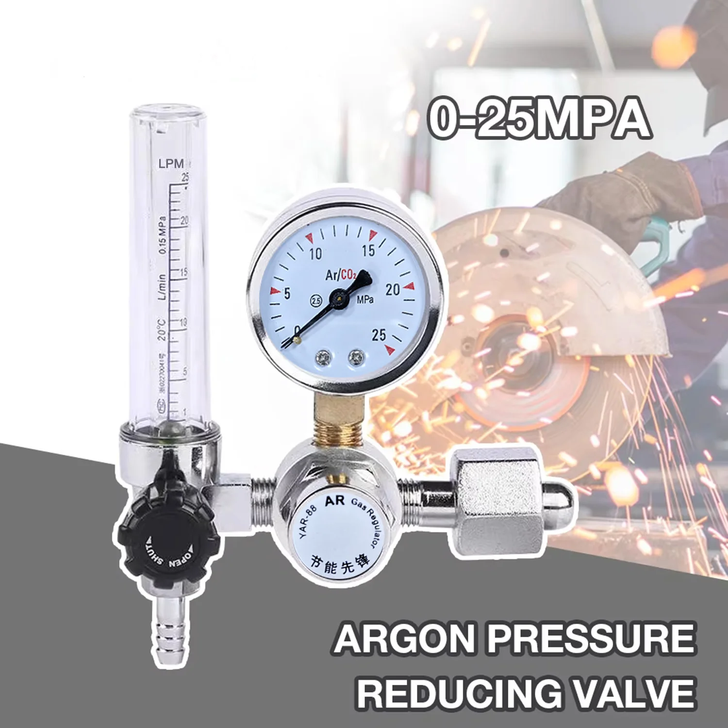 G5/8 "0-25mpa argônio co2 mig tig medidor de fluxo regulador de gás medidor de vazão soldagem medidor de solda regulador de argônio redutor de pressão