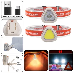 New arrival LED Headlamp Waterproof COB Lantern Head Lamp Type-c Rechargeable Mini Headlight Work Light  Fishing Torch