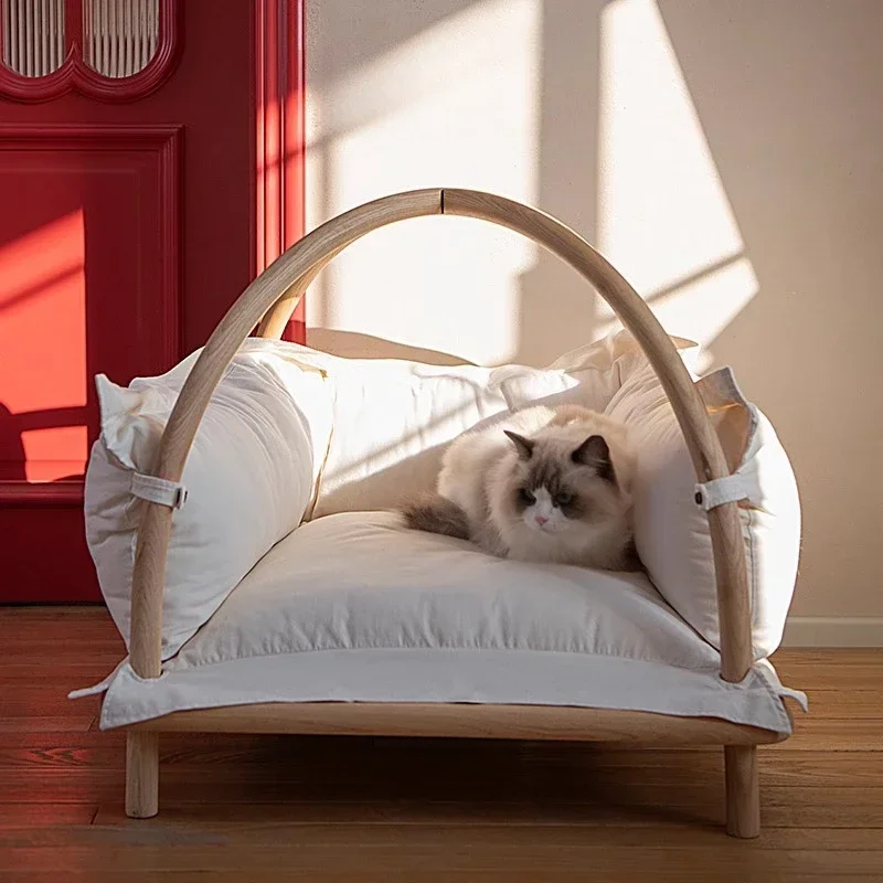 Pet wooden house chestnut bed cat nest original solid wood ash sofa cat and dog universal nest