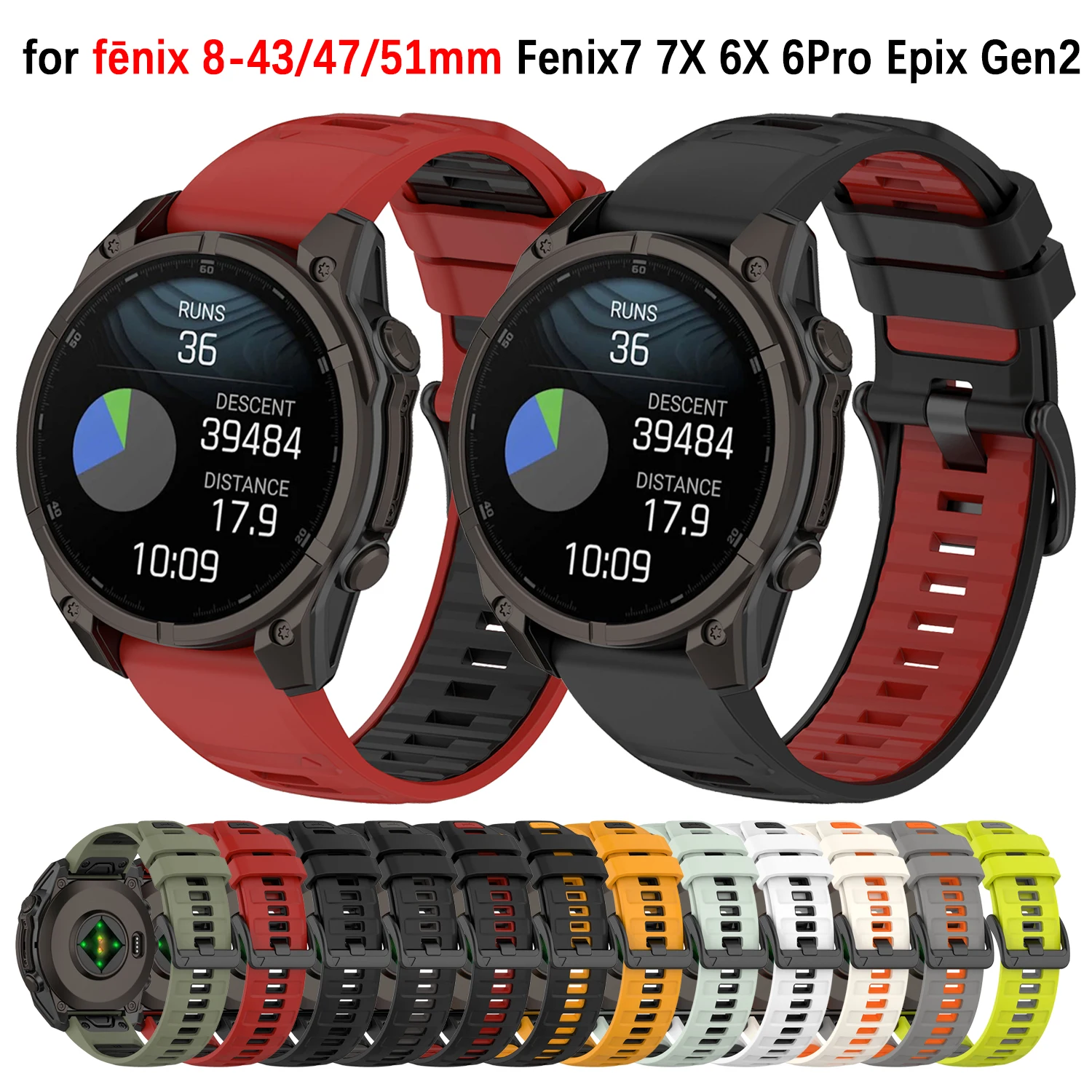 

QuikFit 26mm 22mm 20mm Strap for Garmin Fenix 8 51 47 mm silicone bracelet Fenix 5X 6X 7X Pro 5 6 7 Tactix 8 quatix 7 8 Epix Pro