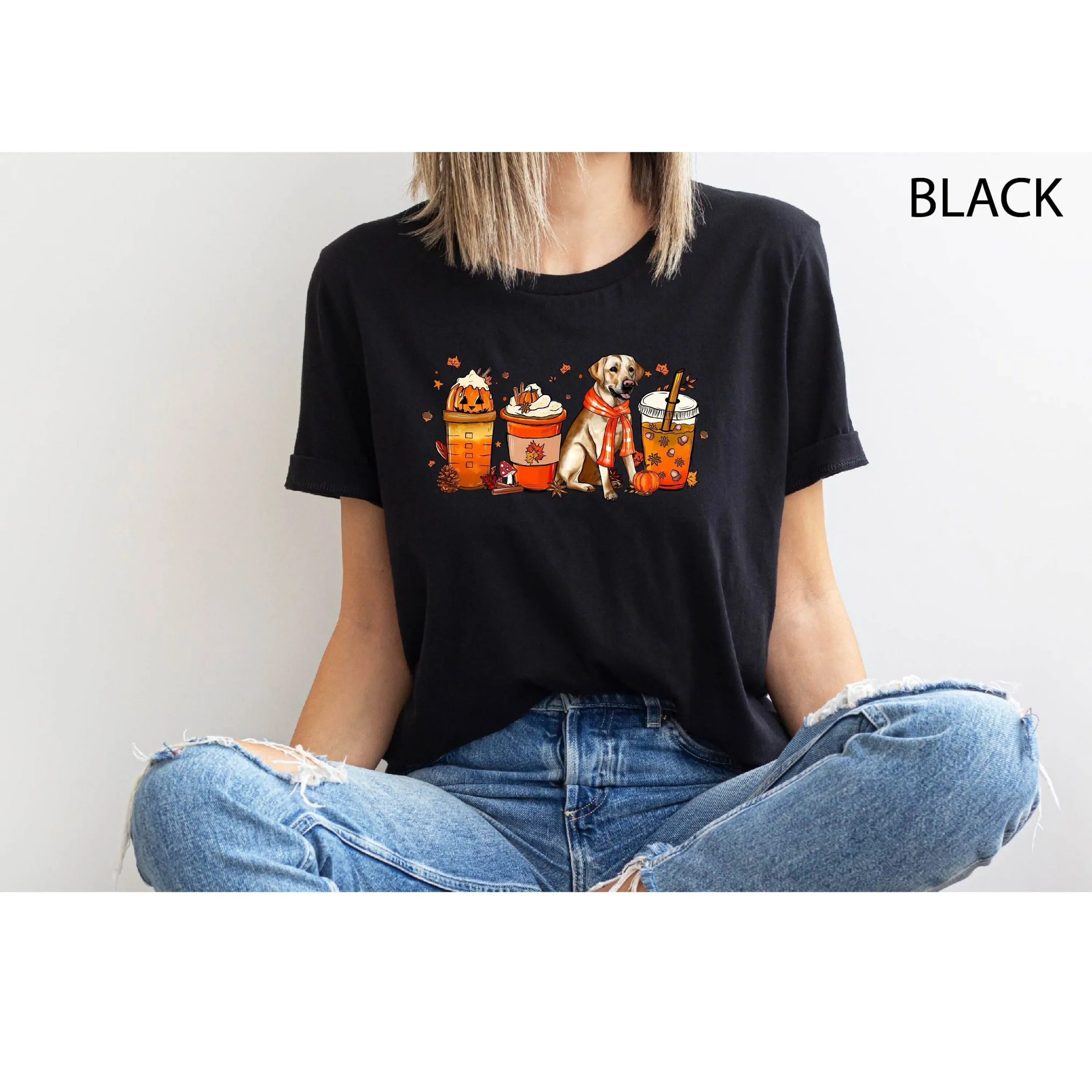 Fall Coffee T Shirt Labrador Dog Halloween Vintage Thanksgiving Pumpkin Spice Lover Cups Paw
