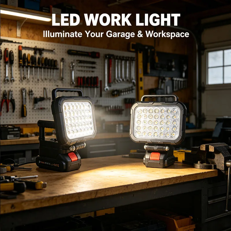 Lanterna de trabalho LED de 3/4/8 polegadas para Makita Dewalt, bateria de 18V, lanterna de emergência para camping com cabo USB duplo, iluminação externa para oficina