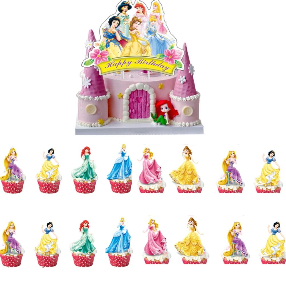 25pcs/lot Princess Theme Cake Decoration Cake Card Topper Kids Boys Birthday Party Supplies Baby Shower Cupcake Picks