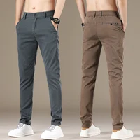 Pantalones informales de tela Lyocell para hombre, pantalones de negocios ajustados de alta calidad, Pantalones suaves elásticos de marca, primavera y verano, nueva moda