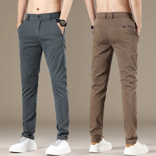Pantalones informales de tela Lyocell para hombre, pantalones de negocios ajustados de alta calidad, Pantalones suaves elásticos de marca, primavera y verano, nueva moda